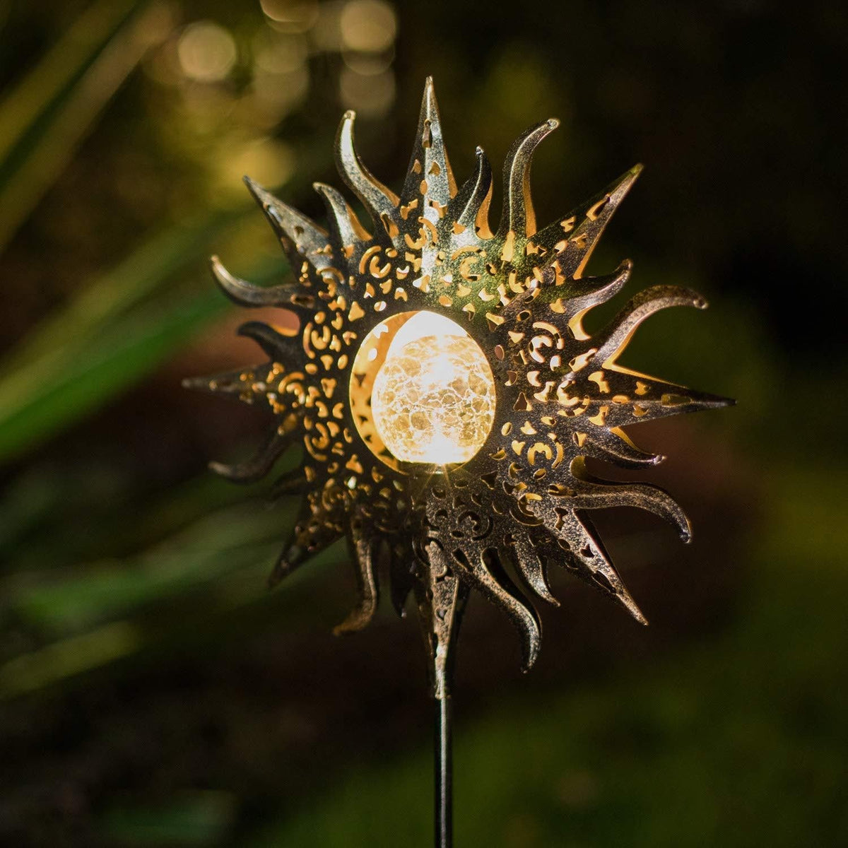 Solar Stake Lights — Crackled Glass Globe, Warm LED, Auto Dusk To Dawn