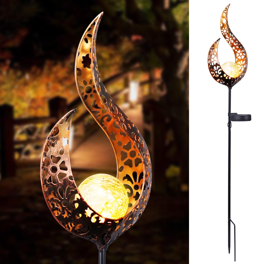 Solar Stake Lights — Crackled Glass Globe, Warm LED, Auto Dusk To Dawn