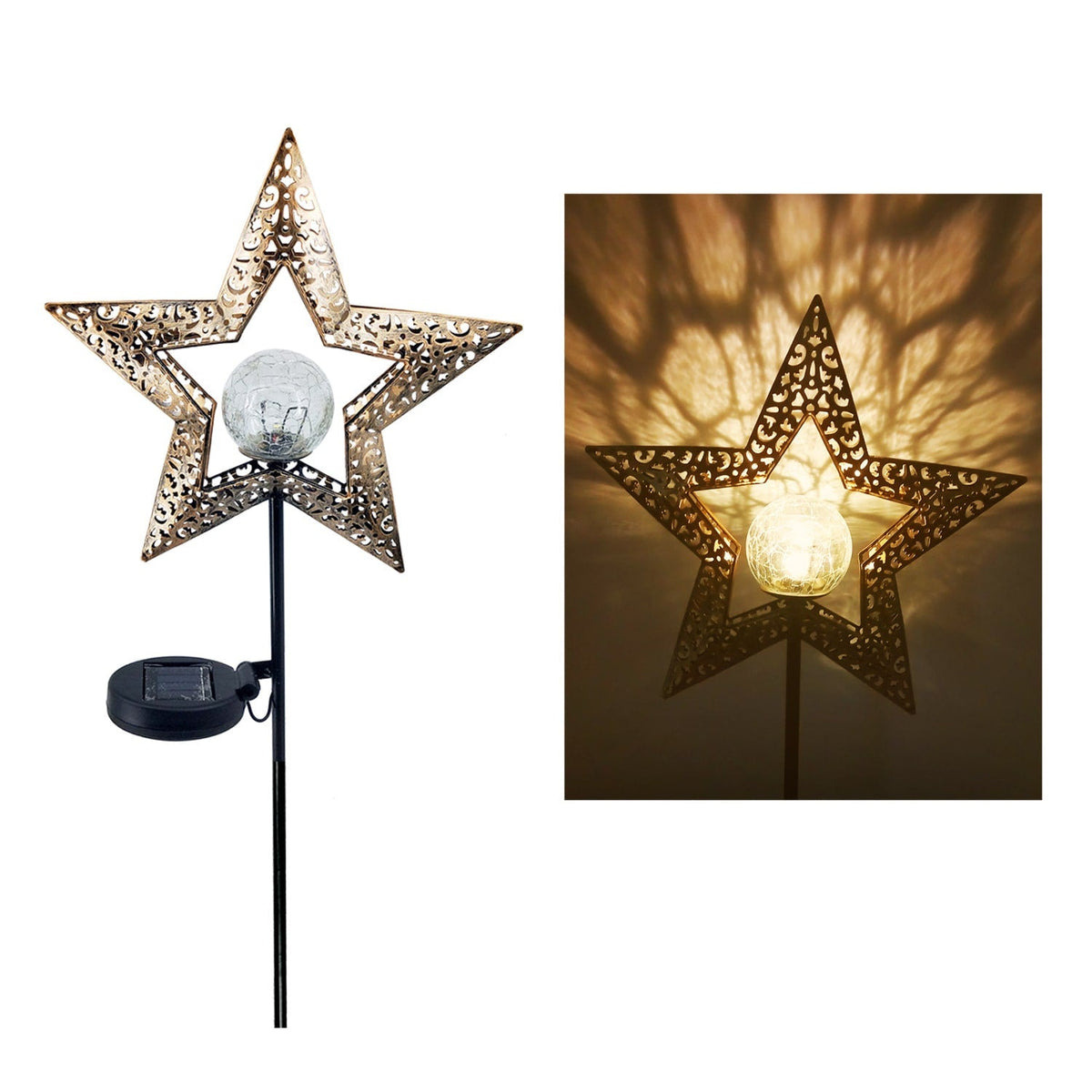 Solar Stake Lights — Crackled Glass Globe, Warm LED, Auto Dusk To Dawn