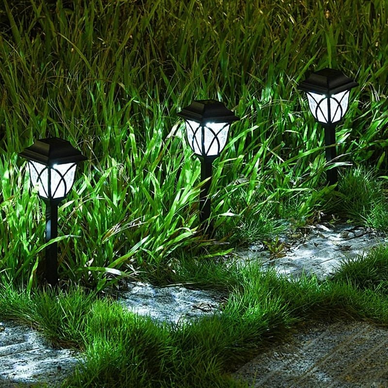 Solar Pathway Lamps - Crackle Glass Lens, Integrated Panel Stake