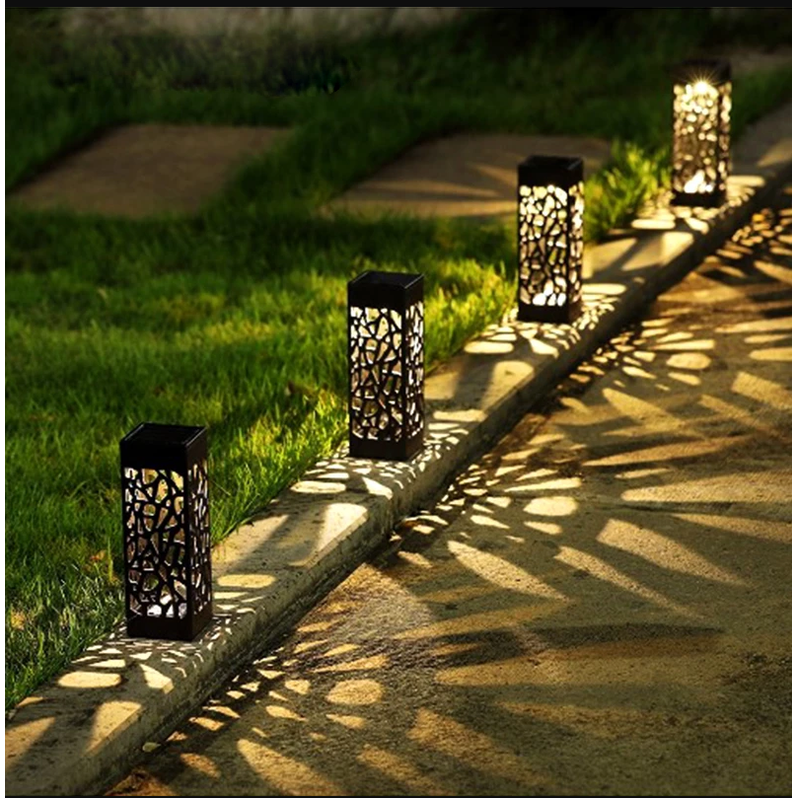 Wireless Solar Powered Pathway Lights Decorative Hollow Lattice Design