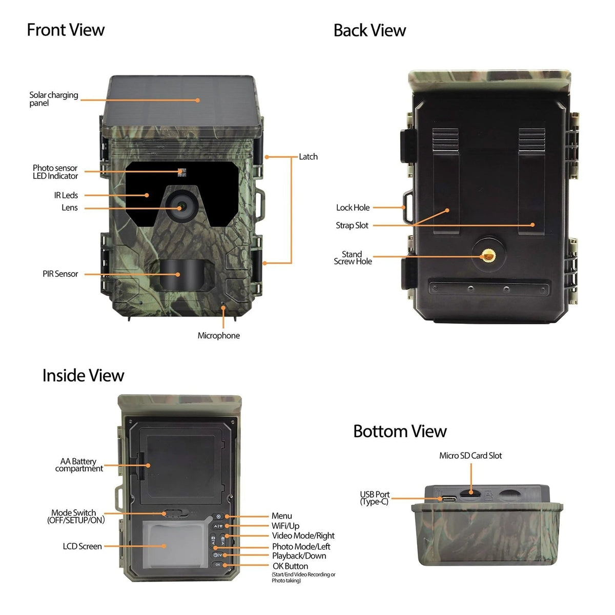 Solar Powered Cell Trail Camera: Infrared Night Vision, Motion Sensor, Sd Card Slot
