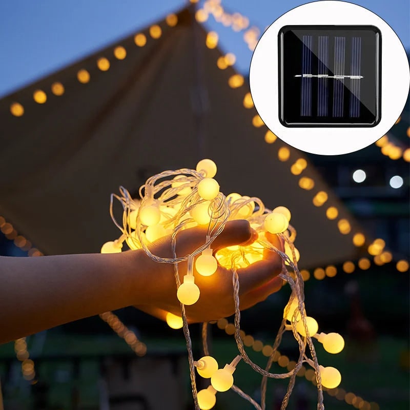 Solar LED Globe String Lights Frosted Bulbs Automatic Dusk To Dawn Activation