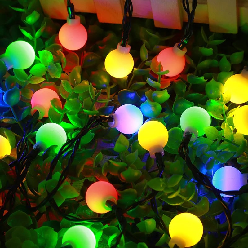 Solar LED Globe String Lights Frosted Bulbs Automatic Dusk To Dawn Activation