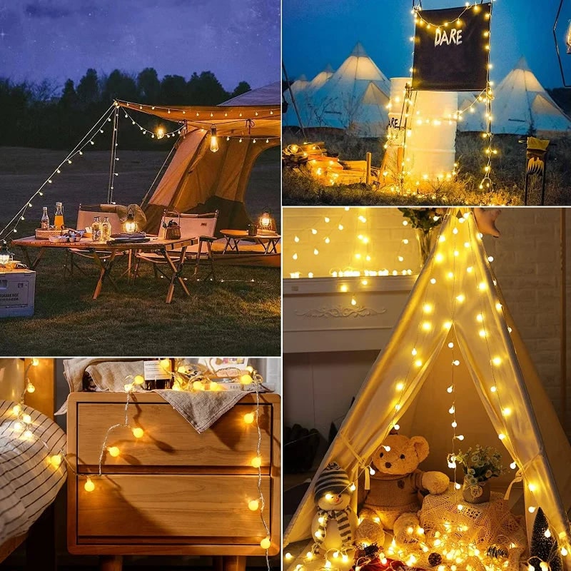 Solar LED Globe String Lights Frosted Bulbs Automatic Dusk To Dawn Activation