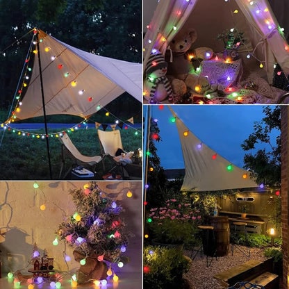 Solar LED Globe String Lights Frosted Bulbs Automatic Dusk To Dawn Activation