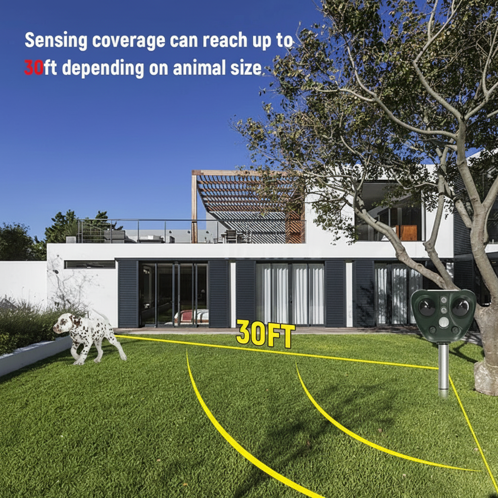 Απωθητικό ζώων με υπερήχους και ηλιακή ενέργεια — αισθητήρας κίνησης και ένδειξη LED