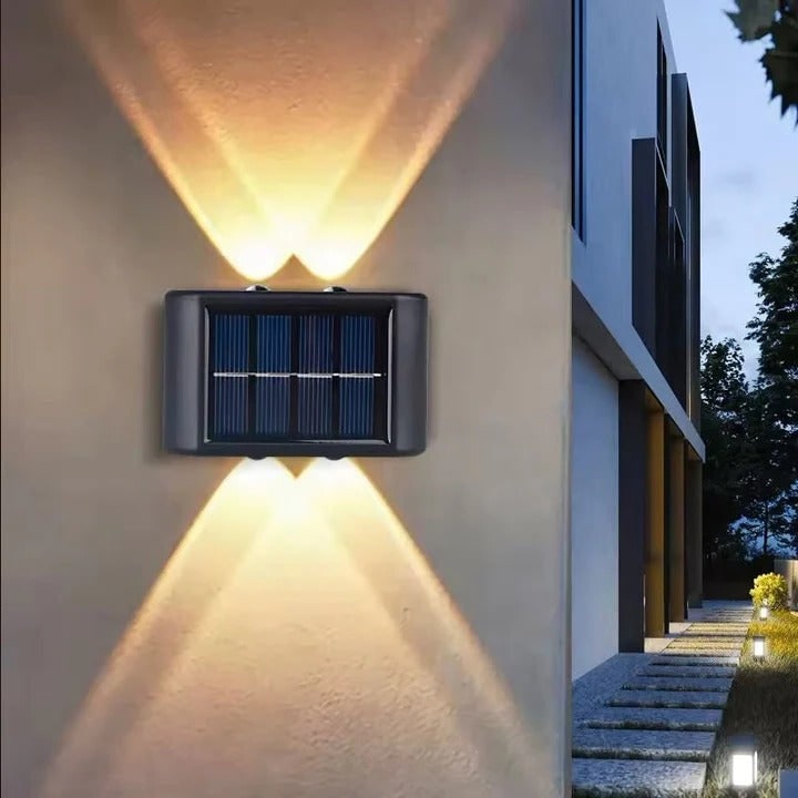 Dual Beam Solar Wall Lights Warm Cool White LED Up Down Direction Lighting