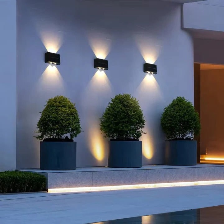 Dual Beam Solar Wall Lights Warm Cool White LED Up Down Direction Lighting
