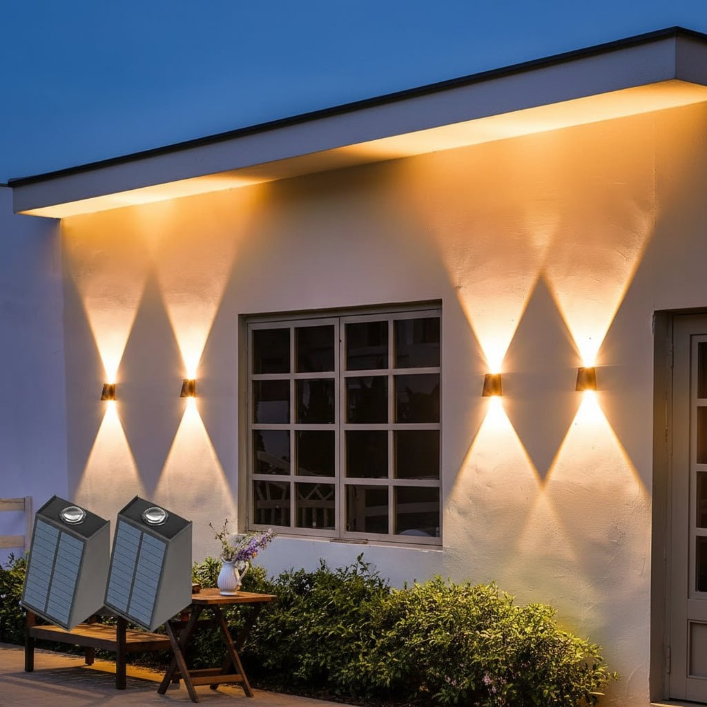 Weatherproof Solar Wall Lights Dual Up And Down Beam Lighting