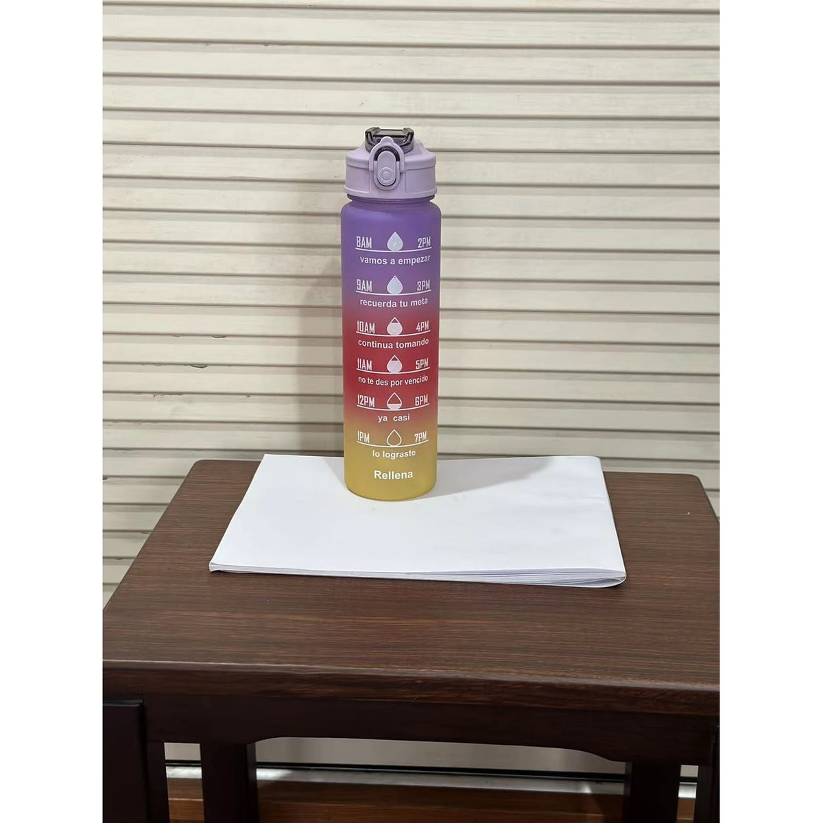 Frosted Sports Water Bottle - Motivational Time Markings, Push Button Flip Top
