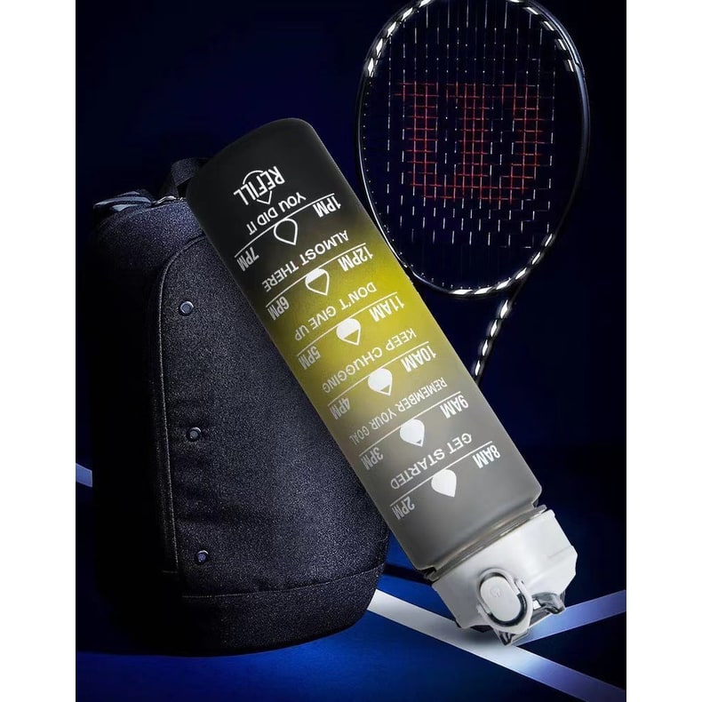 Frosted Sports Water Bottle - Motivational Time Markings, Push Button Flip Top