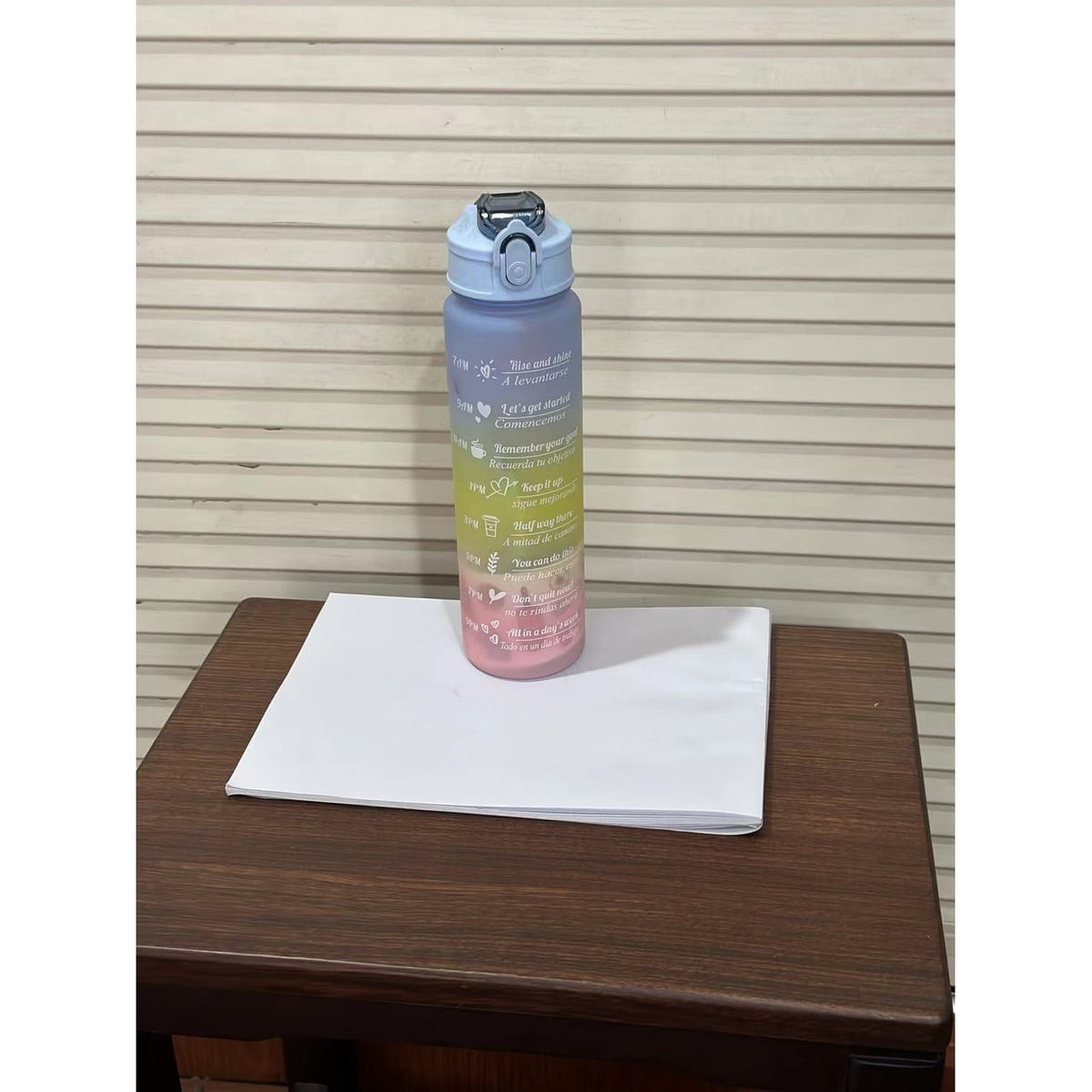 Frosted Sports Water Bottle - Motivational Time Markings, Push Button Flip Top