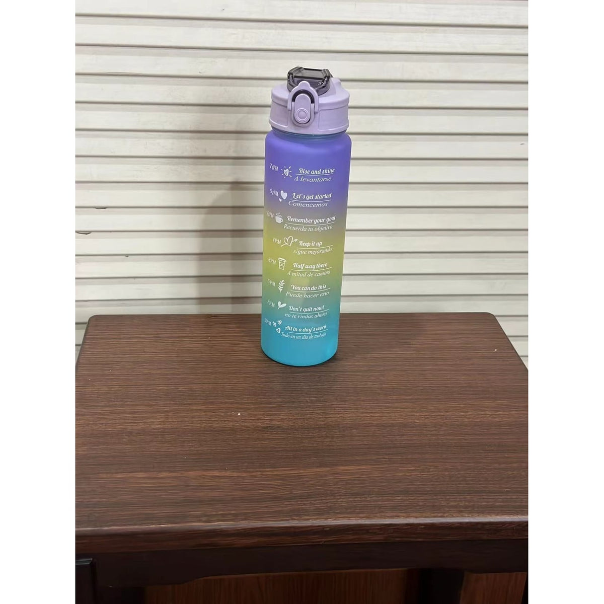 Frosted Sports Water Bottle - Motivational Time Markings, Push Button Flip Top