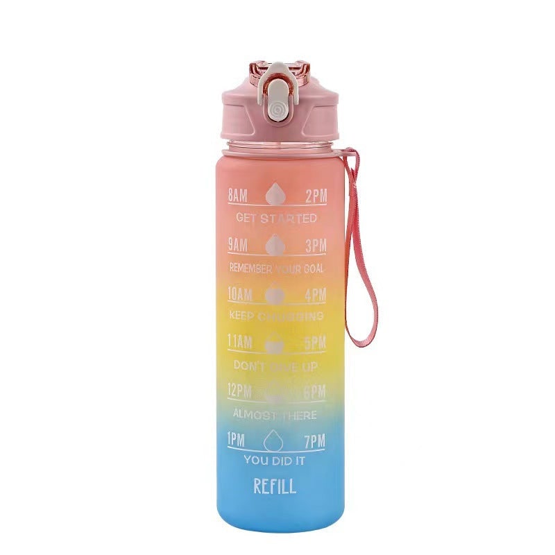 Frosted Sports Water Bottle - Motivational Time Markings, Push Button Flip Top