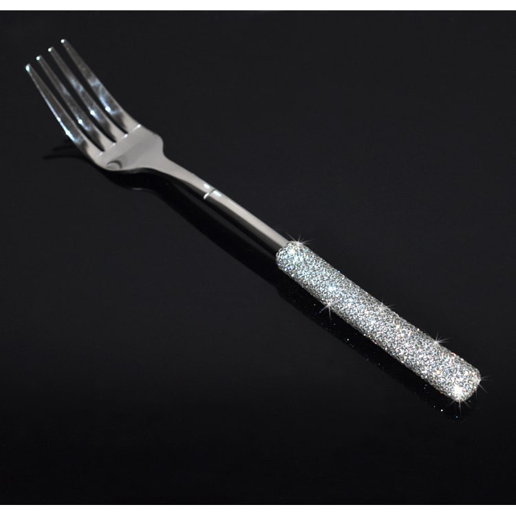 Set di posate in acciaio inossidabile 18/10, manici decorati con strass, servizio per 12 persone