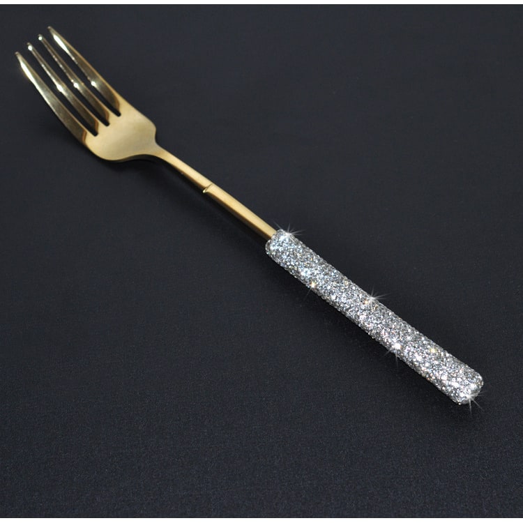 Set di posate in acciaio inossidabile 18/10, manici decorati con strass, servizio per 12 persone