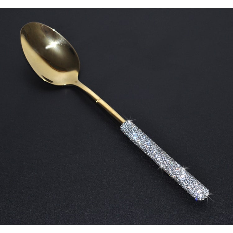 Set di posate in acciaio inossidabile 18/10, manici decorati con strass, servizio per 12 persone