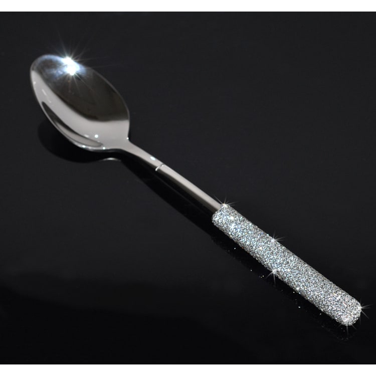 Set di posate in acciaio inossidabile 18/10, manici decorati con strass, servizio per 12 persone