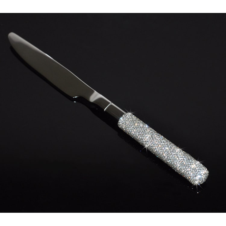 Set di posate in acciaio inossidabile 18/10, manici decorati con strass, servizio per 12 persone