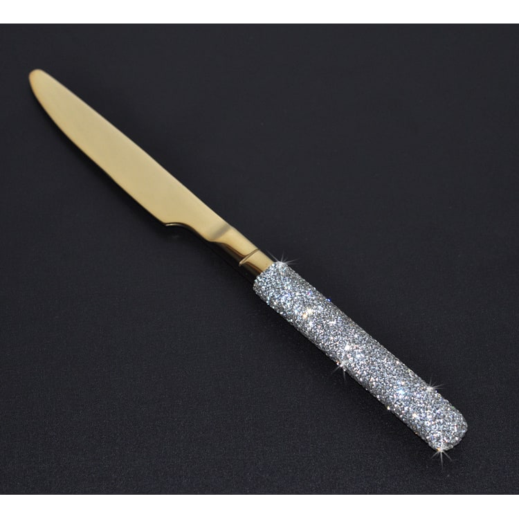 Set di posate in acciaio inossidabile 18/10, manici decorati con strass, servizio per 12 persone