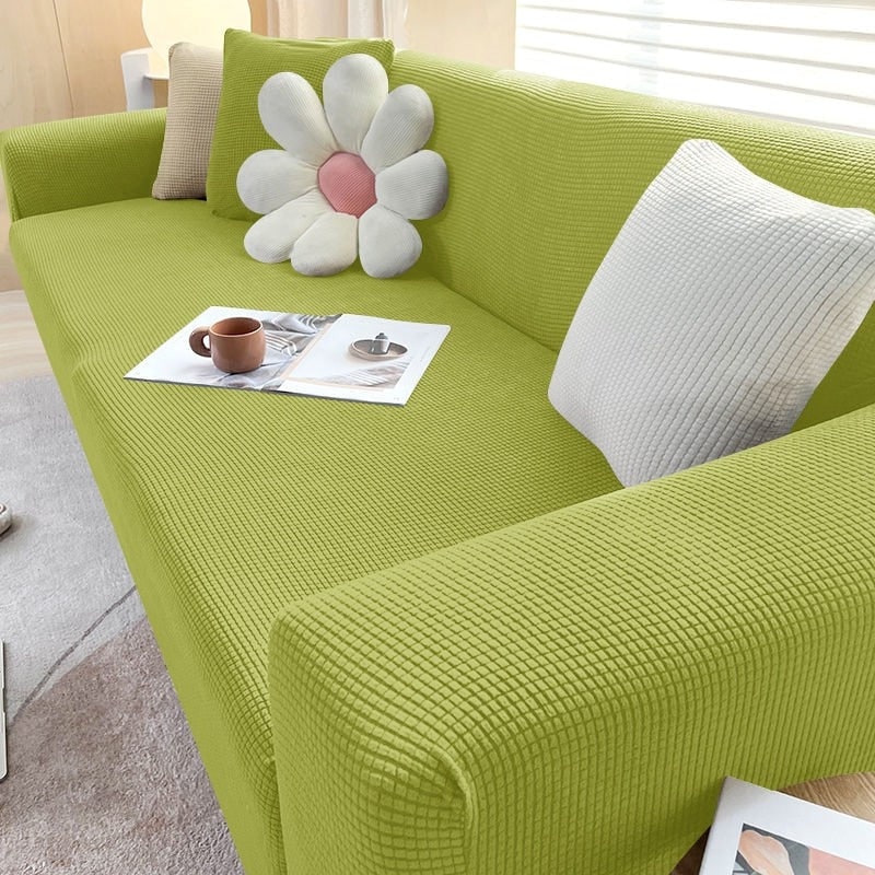 Elastic Cotton Waffle Knit Sofa Cover Sized For Three Seater Couches