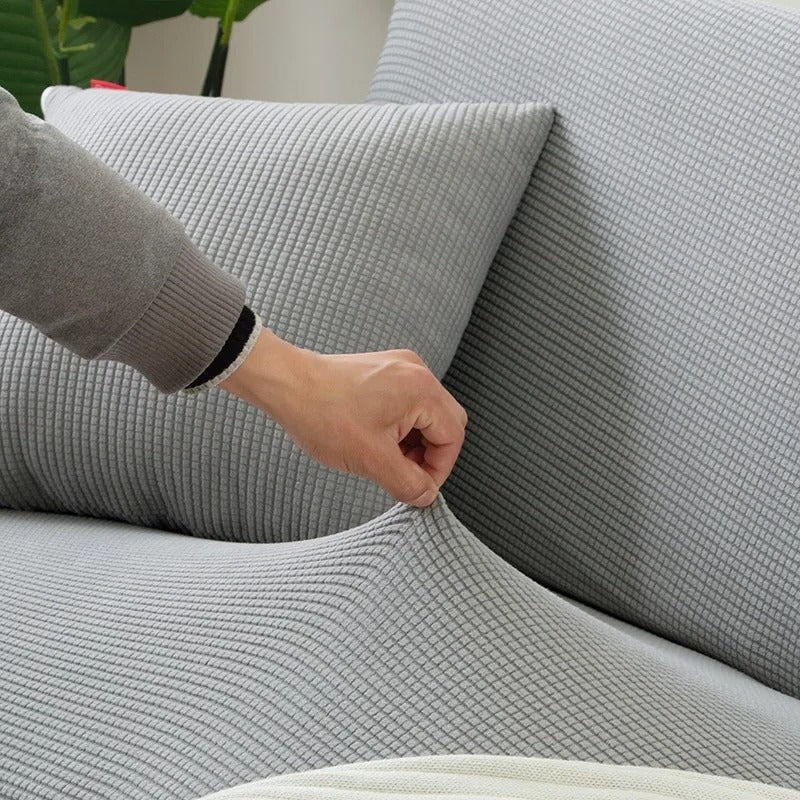 Elastic Cotton Waffle Knit Sofa Cover Sized For Three Seater Couches