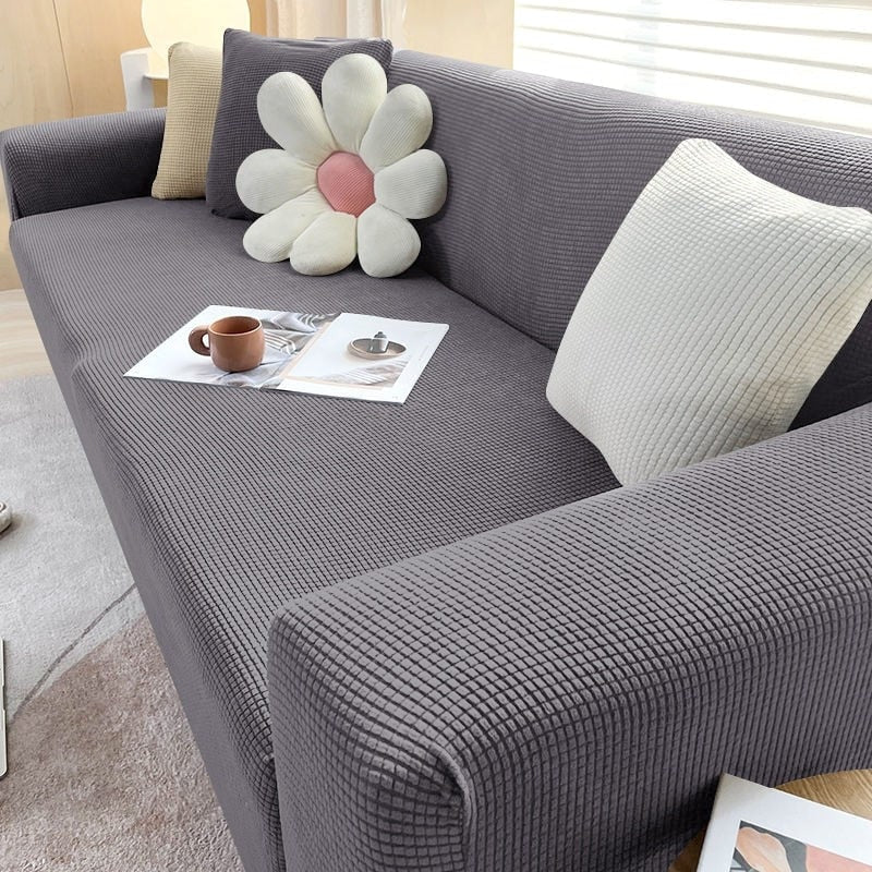 Elastic Cotton Waffle Knit Sofa Cover Sized For Three Seater Couches