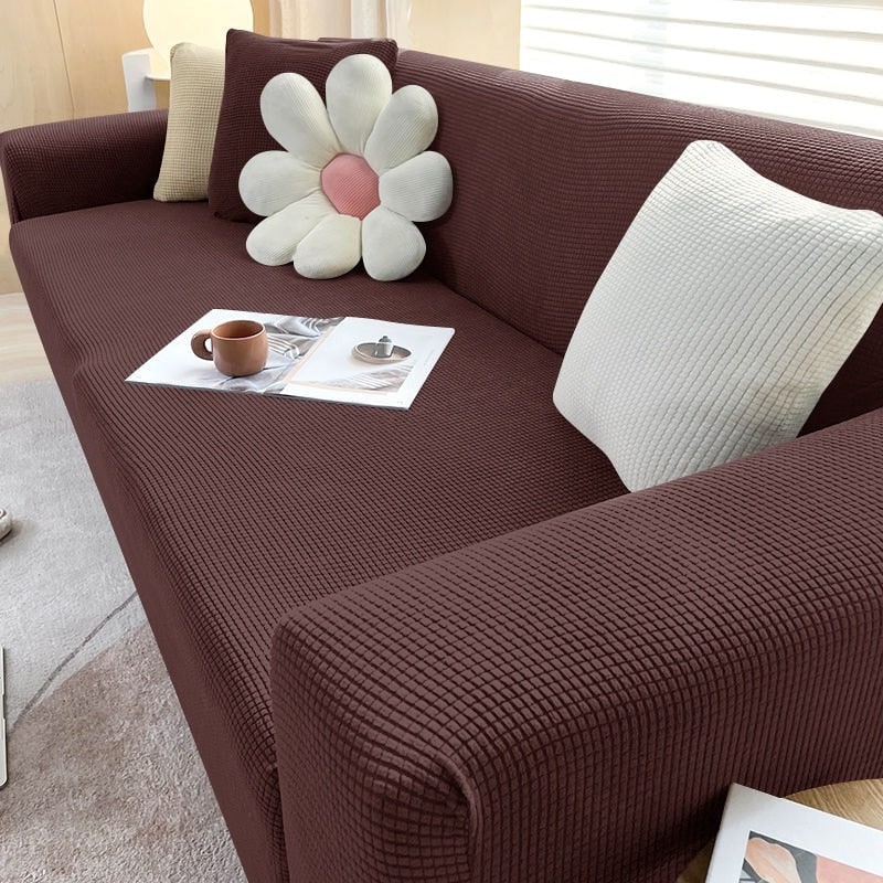 Elastic Cotton Waffle Knit Sofa Cover Sized For Three Seater Couches