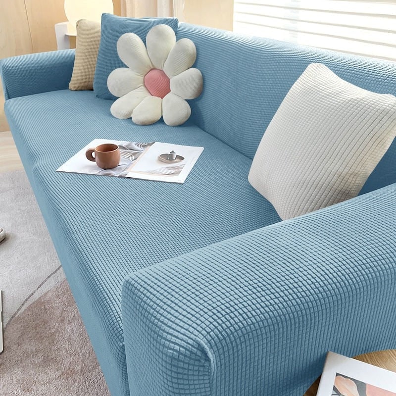 Elastic Cotton Waffle Knit Sofa Cover Sized For Three Seater Couches