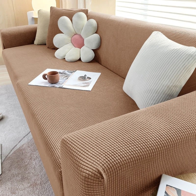 Elastic Cotton Waffle Knit Sofa Cover Sized For Three Seater Couches