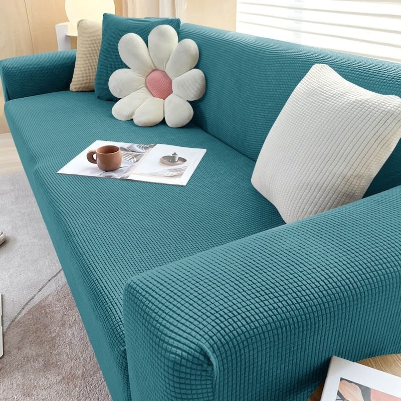 Elastic Cotton Waffle Knit Sofa Cover Sized For Three Seater Couches