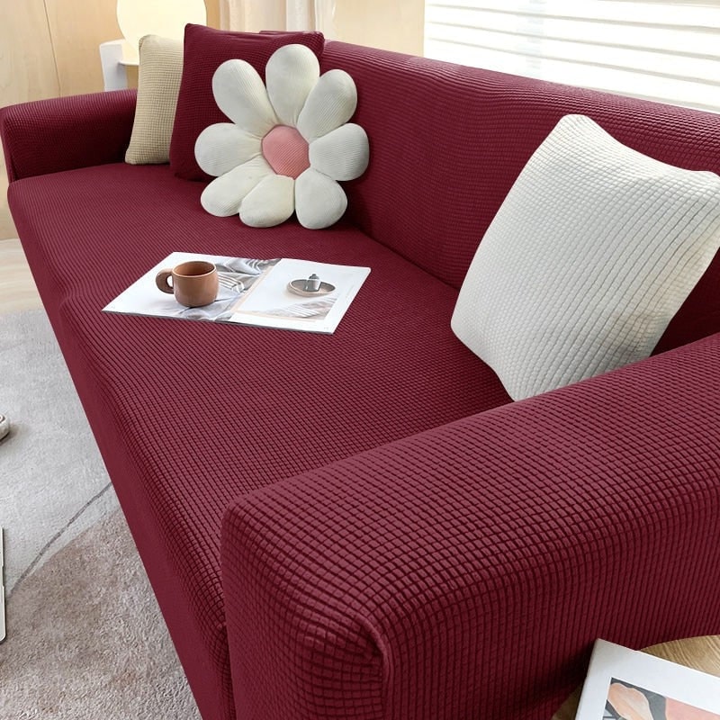 Elastic Cotton Waffle Knit Sofa Cover Sized For Three Seater Couches