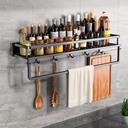 Wall-Mounted Slim Storage Rack, Integrated Towel Bar And Space Efficient Frame