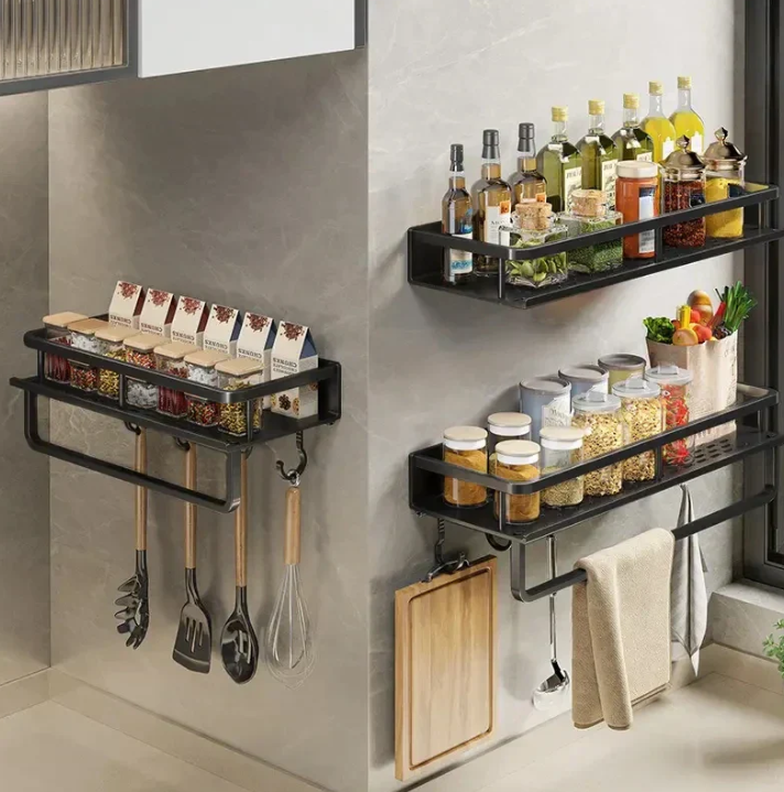 Wall-Mounted Slim Storage Rack, Integrated Towel Bar And Space Efficient Frame