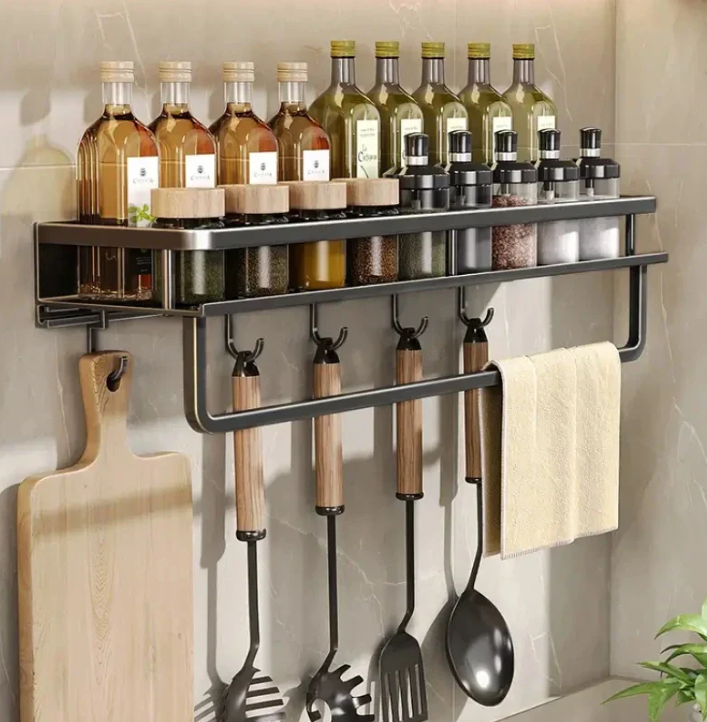 Wall-Mounted Slim Storage Rack, Integrated Towel Bar And Space Efficient Frame