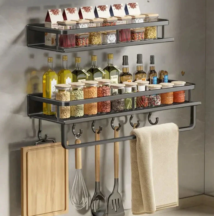 Wall-Mounted Slim Storage Rack, Integrated Towel Bar And Space Efficient Frame