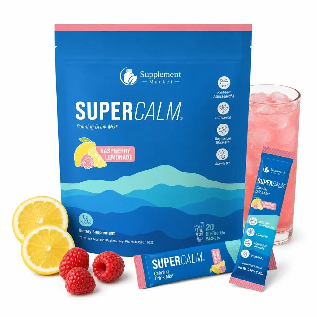 SuperCalm覆盆子柠檬水冲调饮，帮助平静专注与睡眠
