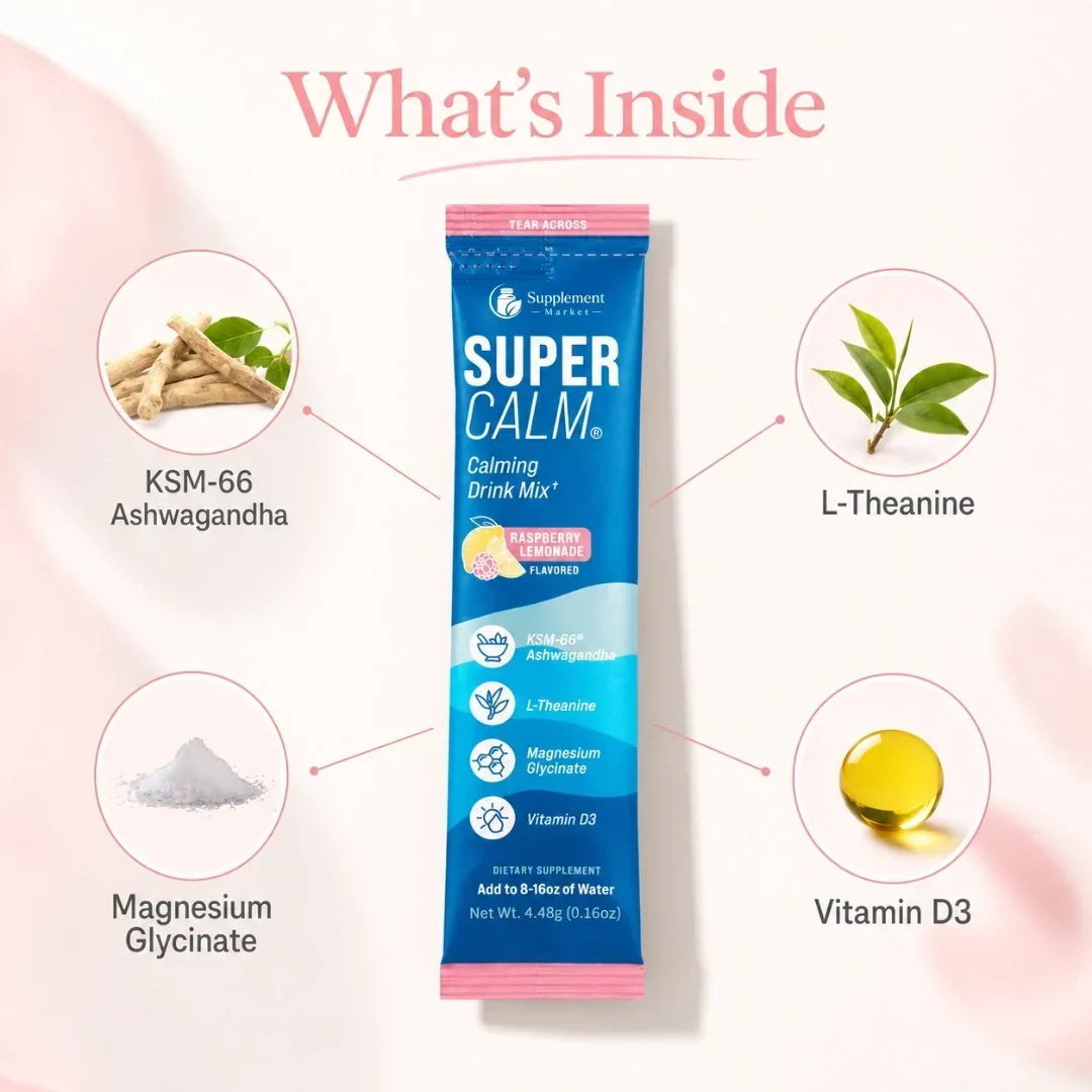 SuperCalm覆盆子柠檬水冲调饮，帮助平静专注与睡眠