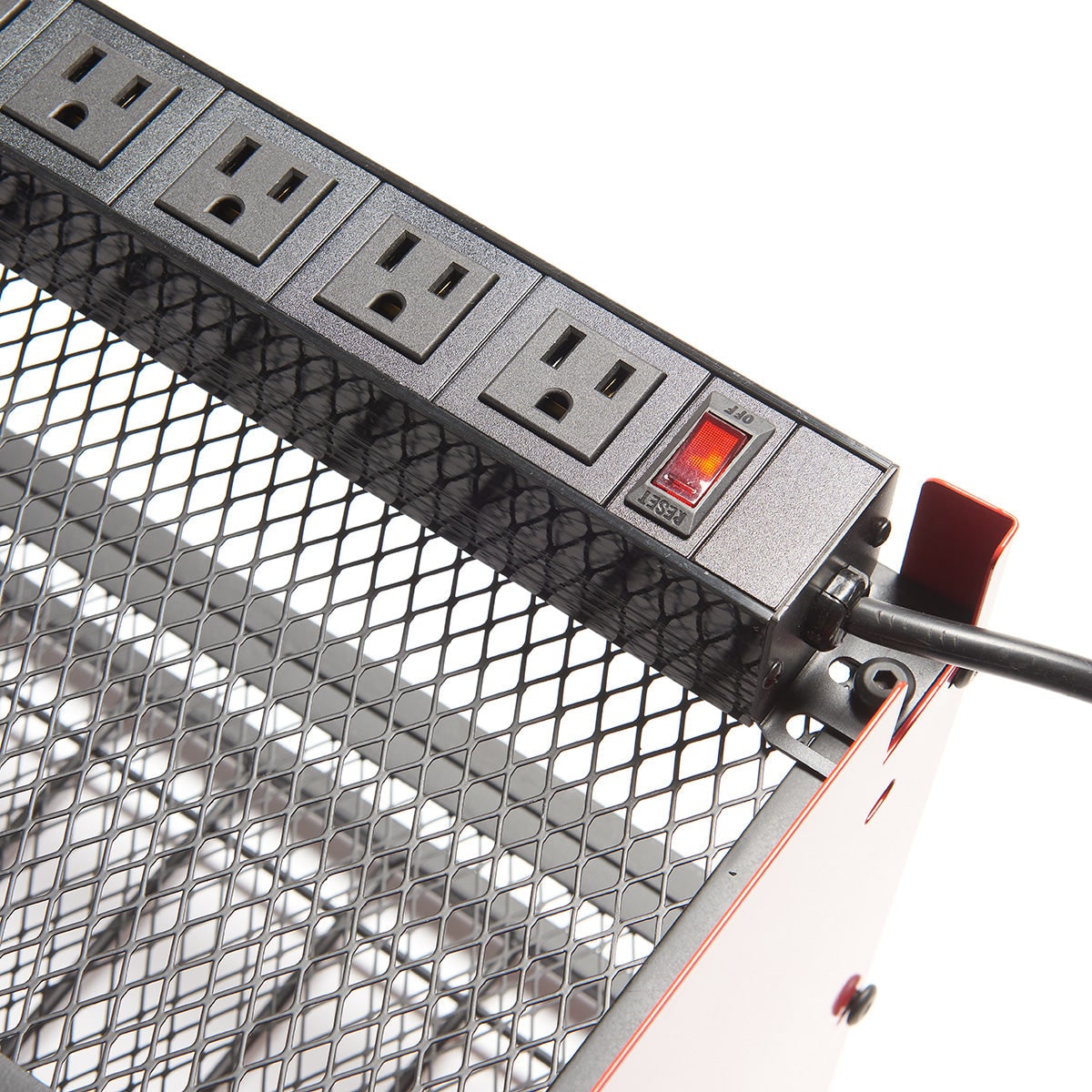 Surge Protected Eight Outlet Power Strip Wall Mounted Metal Tool Organizer Rack