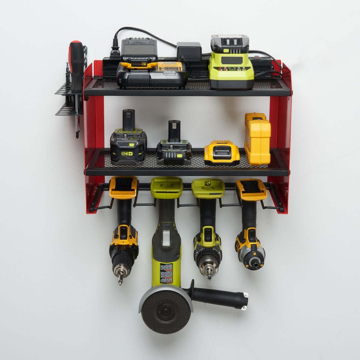 Surge Protected Eight Outlet Power Strip Wall Mounted Metal Tool Organizer Rack