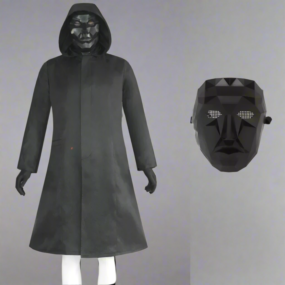 Overlevelsesspil-vagtkostume i heldragt - rødt sæt med hætte, maske, bælte og handsker