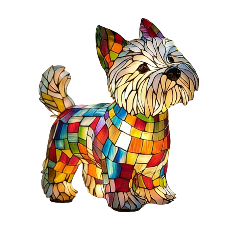 Illuminated Dog Table Lamp - Stained Glass Mosaic Resin Night Light