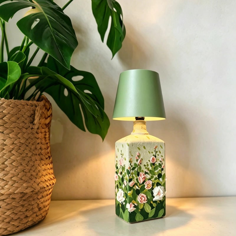Bezprzewodowa, ładowana lampa metalowa LED w kształcie butelki, nastrojowe oświetlenie stołu