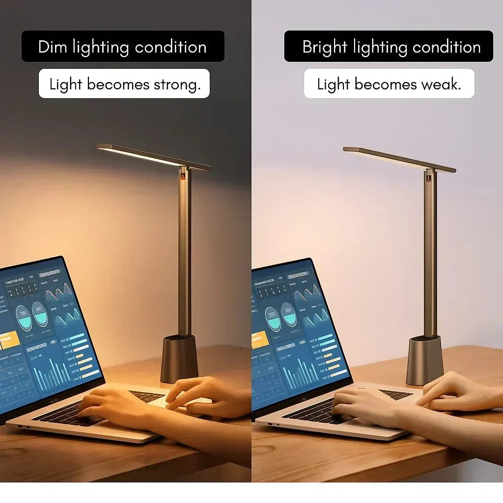 Faltbare LED-Schreibtischlampe von NovaLite — dimmbares, per USB wiederaufladbares Licht