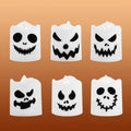 Six Pack Battery Operated LED Tea Lights — Shifting Color Palette And Spooky Face Designs