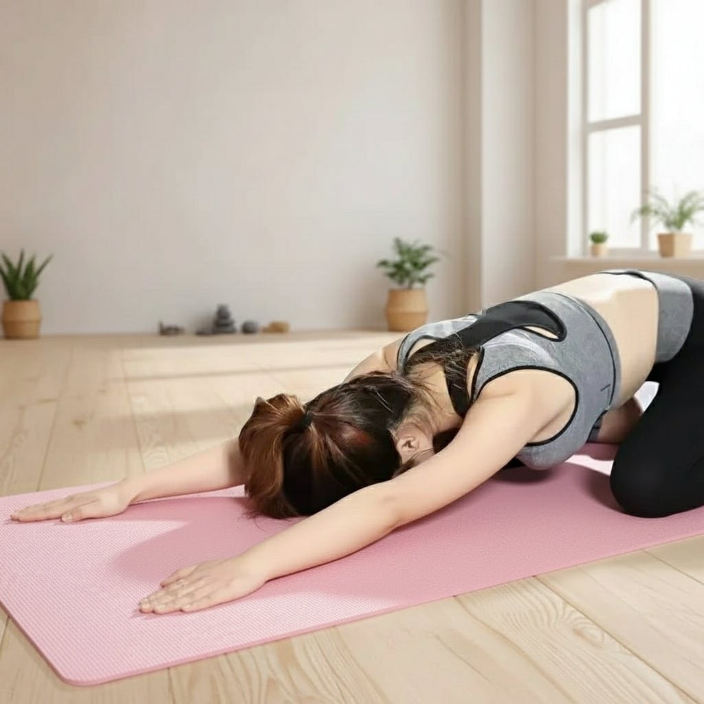 Thick Ribbed Foam Yoga Mat Non Slip Grip Portable Carry Strap