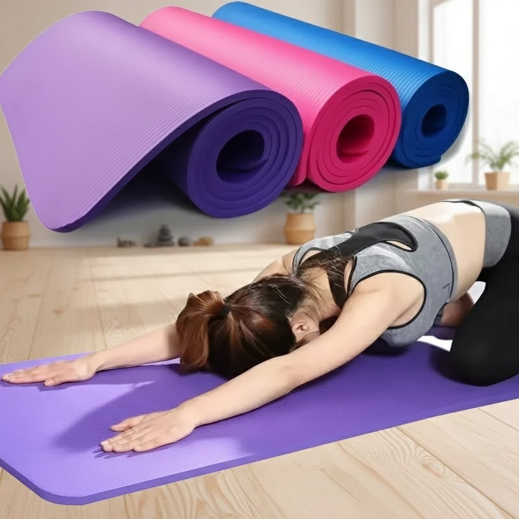 Thick Ribbed Foam Yoga Mat Non Slip Grip Portable Carry Strap