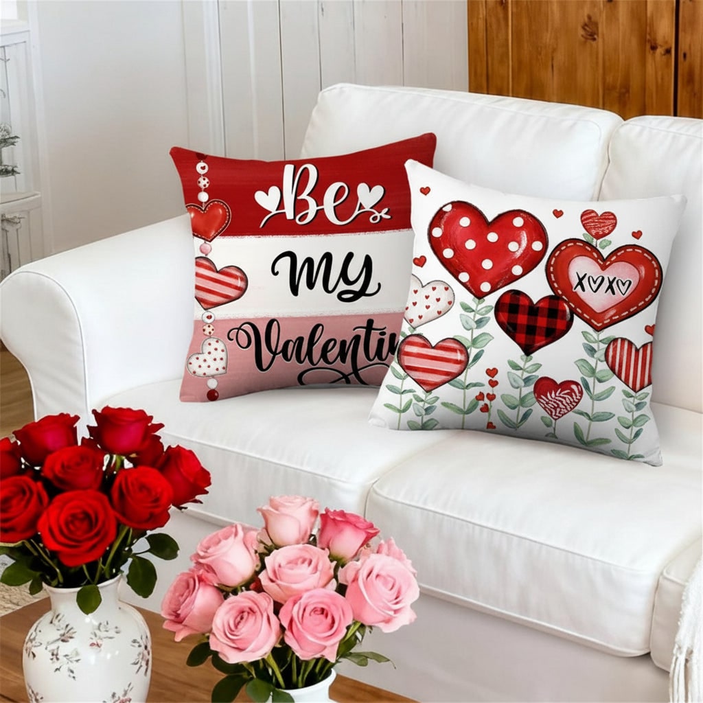 Decorative Square Throw Pillow Covers Valentine Heart Print Set Four