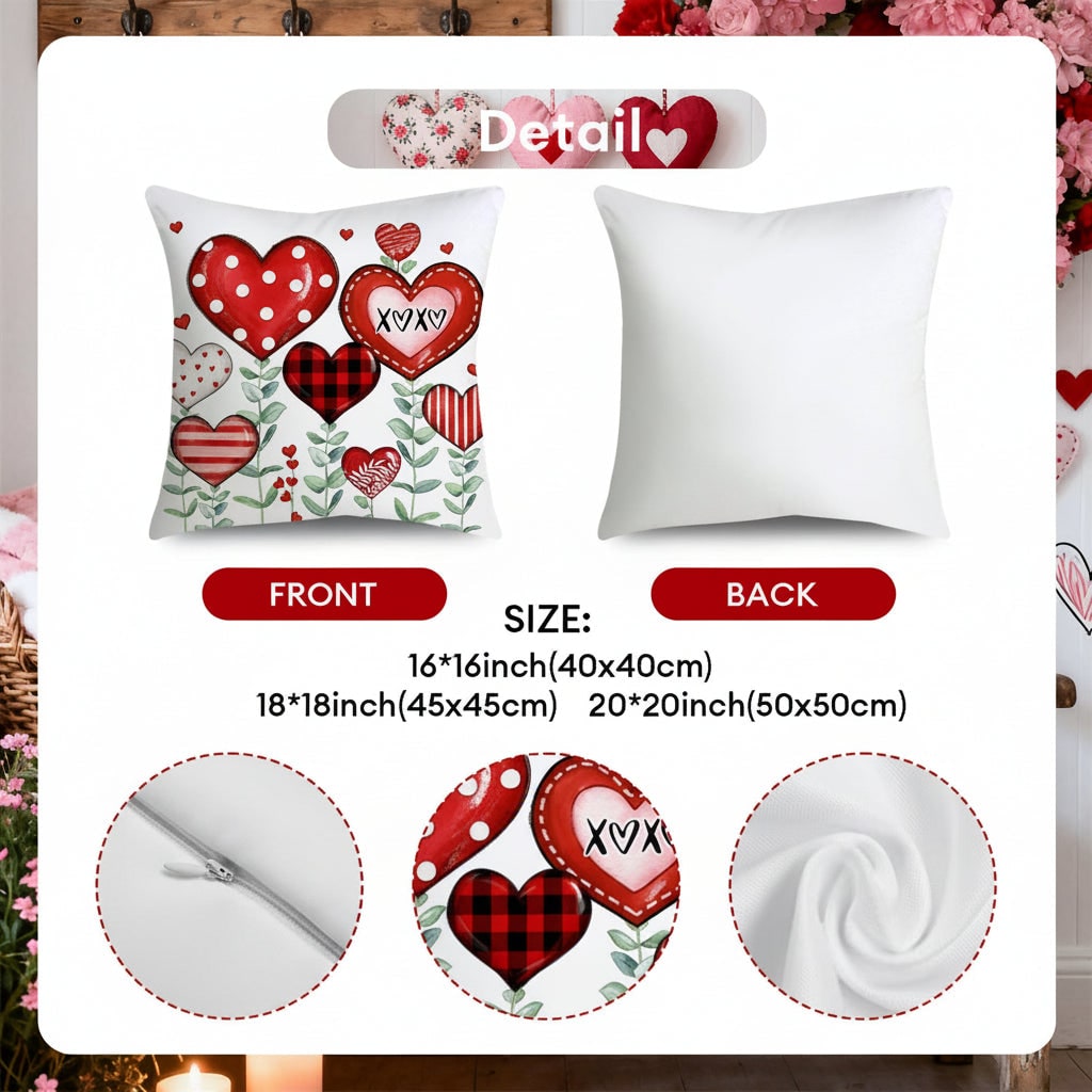 Decorative Square Throw Pillow Covers Valentine Heart Print Set Four